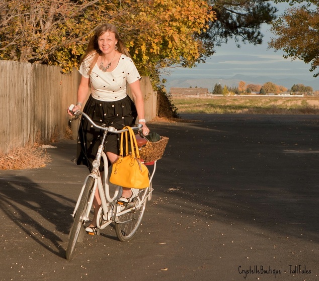 TallTales - CrystelleBoutique - Bicycle and Polka-dot Dress from eShakti #talltales #tallgirlsrock