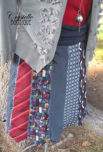 Skirt made from neck-ties with T-shirt waistband