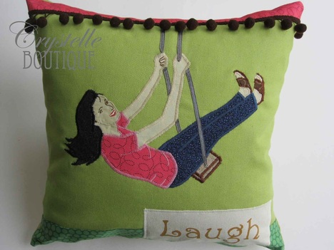 Crystelle Boutique - Happy Cheerful Bright Pillow With the Word 