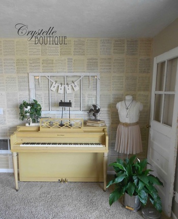 Crystelle Boutique - vintage music sheets as wallpaper how to