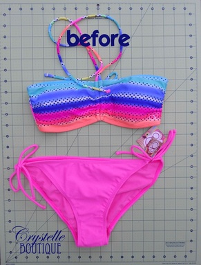 CrystelleBoutique - Altering a bikini into a tankini: with a tie in-the-back