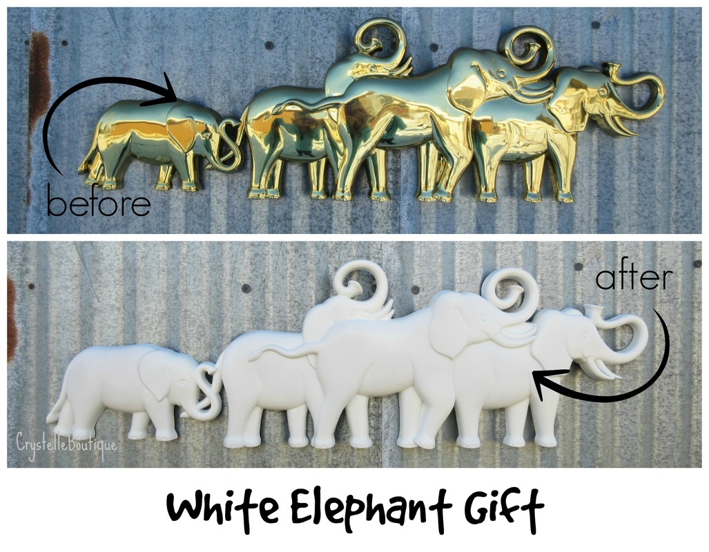 CrystelleBoutique - White Elephant Gift DIY - pick up some old elephants at the thrift store and paint them white!! 