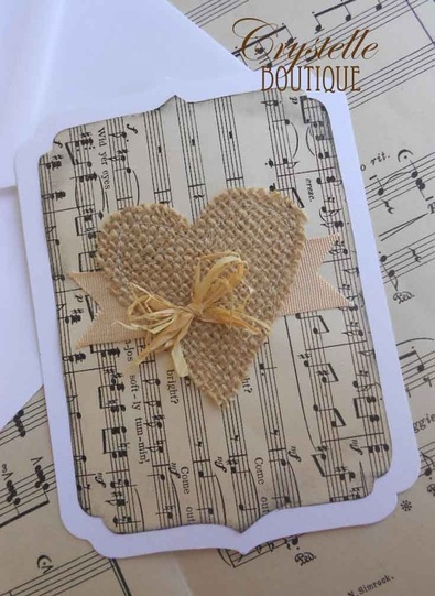 CrystelleBoutique - Simple Vintage Style Card With Burlap Heart