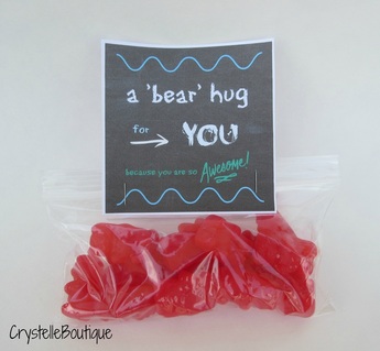 CrystelleBoutique - girlscamp treat - A 'Bear' Hug For YOU, Because You Are So Awesome! - attach to gummy-bears or cinnamon bears