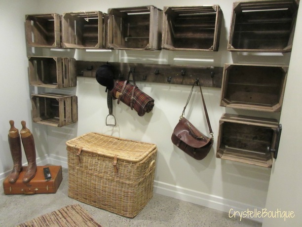 Check out these old crates, used as cubbies in the mudroom!!