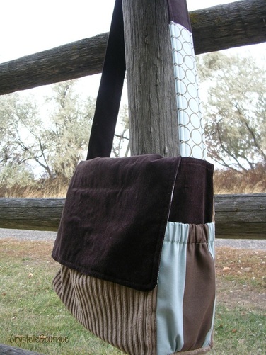 CrystelleBoutique - diaperbag - The strap is made of two fabrics: most of it brown, about one-fourth blue fabric: just for fun.