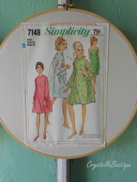 Simplicity Vintage Sewing Pattern in Round Embroidery Hoop Frame