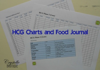 journaling charts and food charts for the HCG Diet, Phases 1 and 2