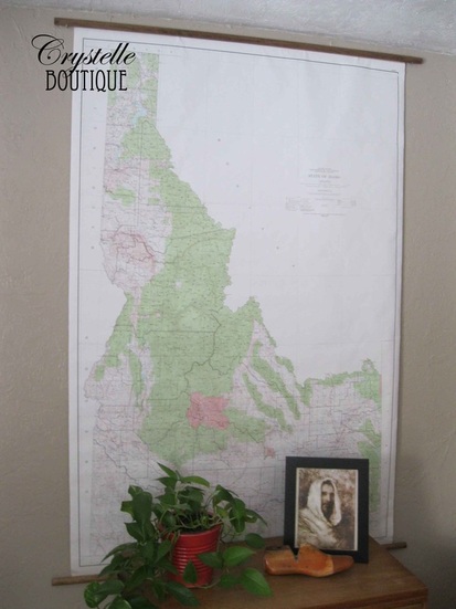 Large Paper Map of Idaho ~ Hung on the Wall with Wooden Dowels