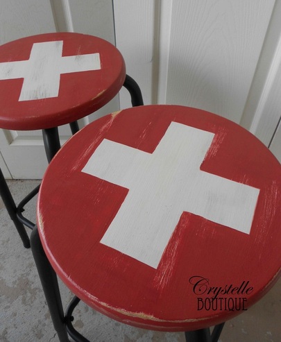 Flag of Switzerland, Painted on Vintage Stools