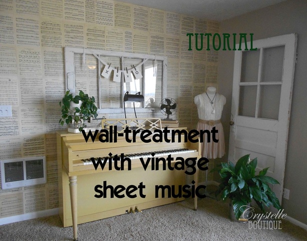 Crystelle Boutique -How to paper your wall with old sheet music or vintage book pages