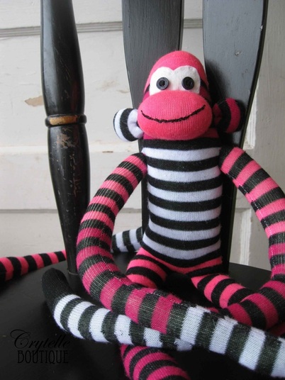 CrystelleBoutique - pink sock monkey 