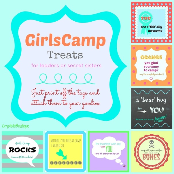 CrystelleBoutique - girlscamp treats to be used by leaders or secret sisters - just print off the tags and attach them to your goodies