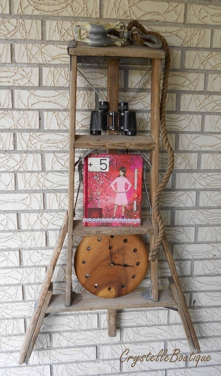 CrystelleBoutique - mixed media display on old ladder